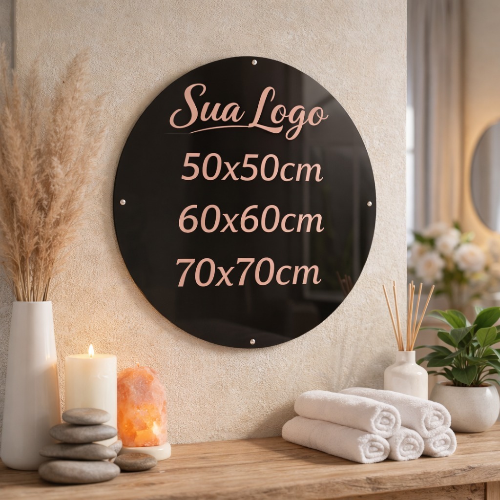 Placa Logo Redonda Letreiro Em Acrílico Espelhado Personalizado Para Fachada Com Sua Logomarca
