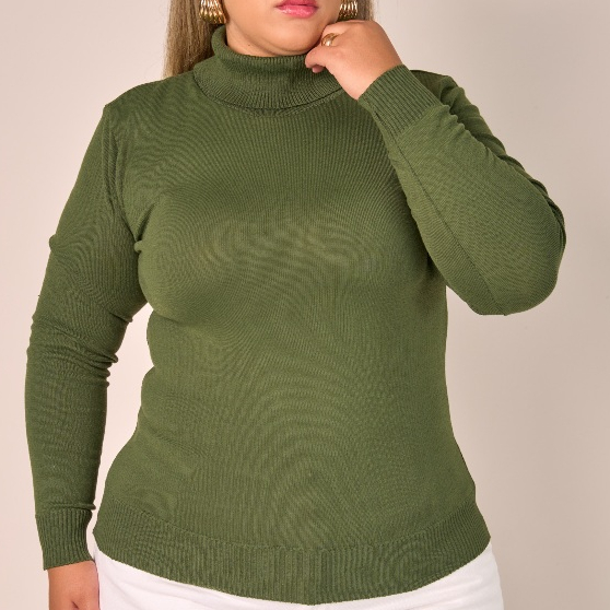 Blusa Cacharrel Feminina Gola Alta Plus Size Tricô Inverno Confortável 100125