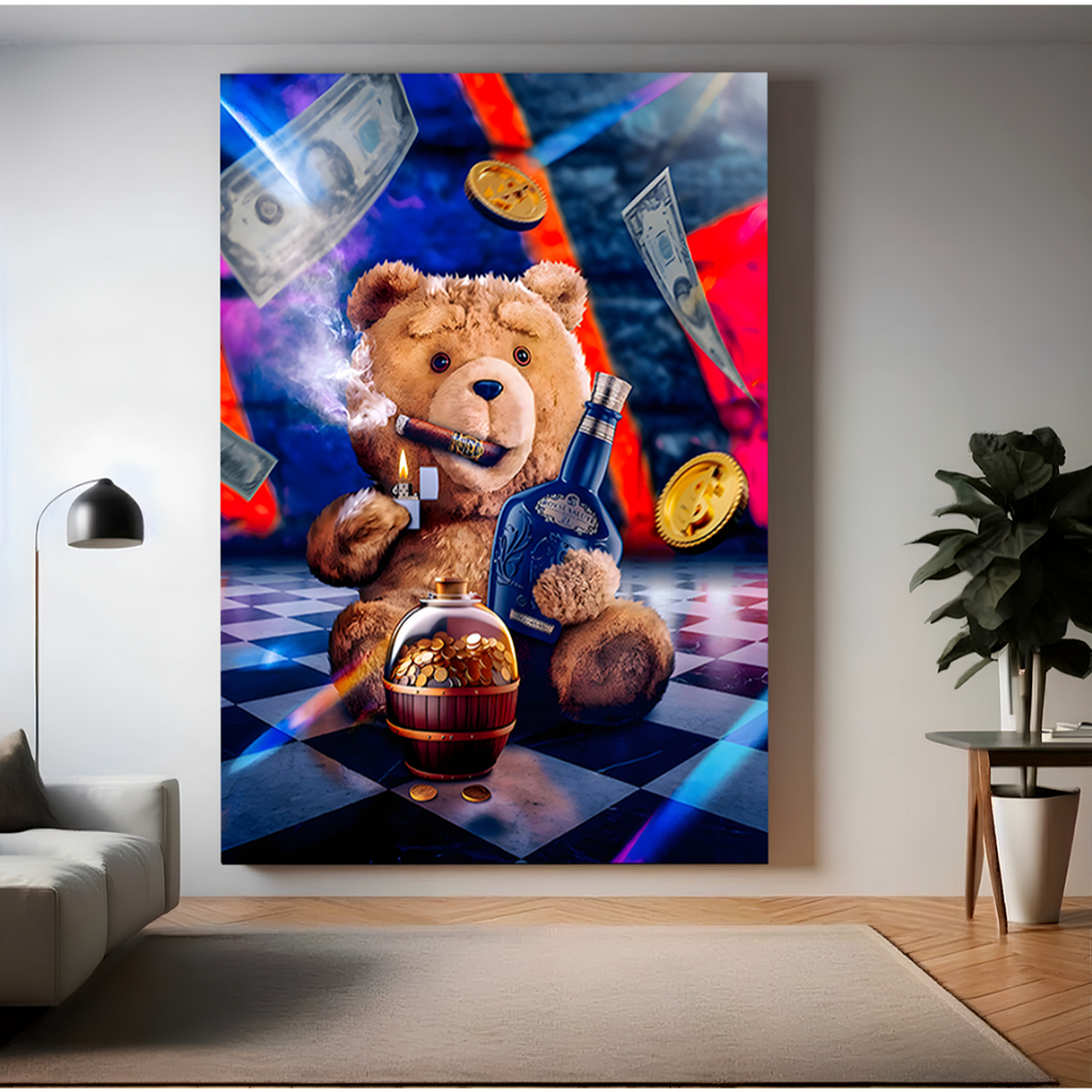 Quadro Decorativo Urso Ted Forbes Milionario Royal Salute 21anos Sala Quarto Cozinha Hall