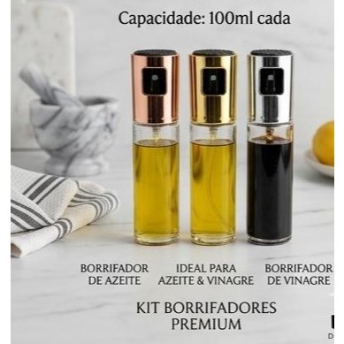 Spray 1 Unidade kit 2 Unidades Kit 3 Unidades Pulverizador Borrifador De Azeite Óleo Vinagre Vidro 100ml Premium