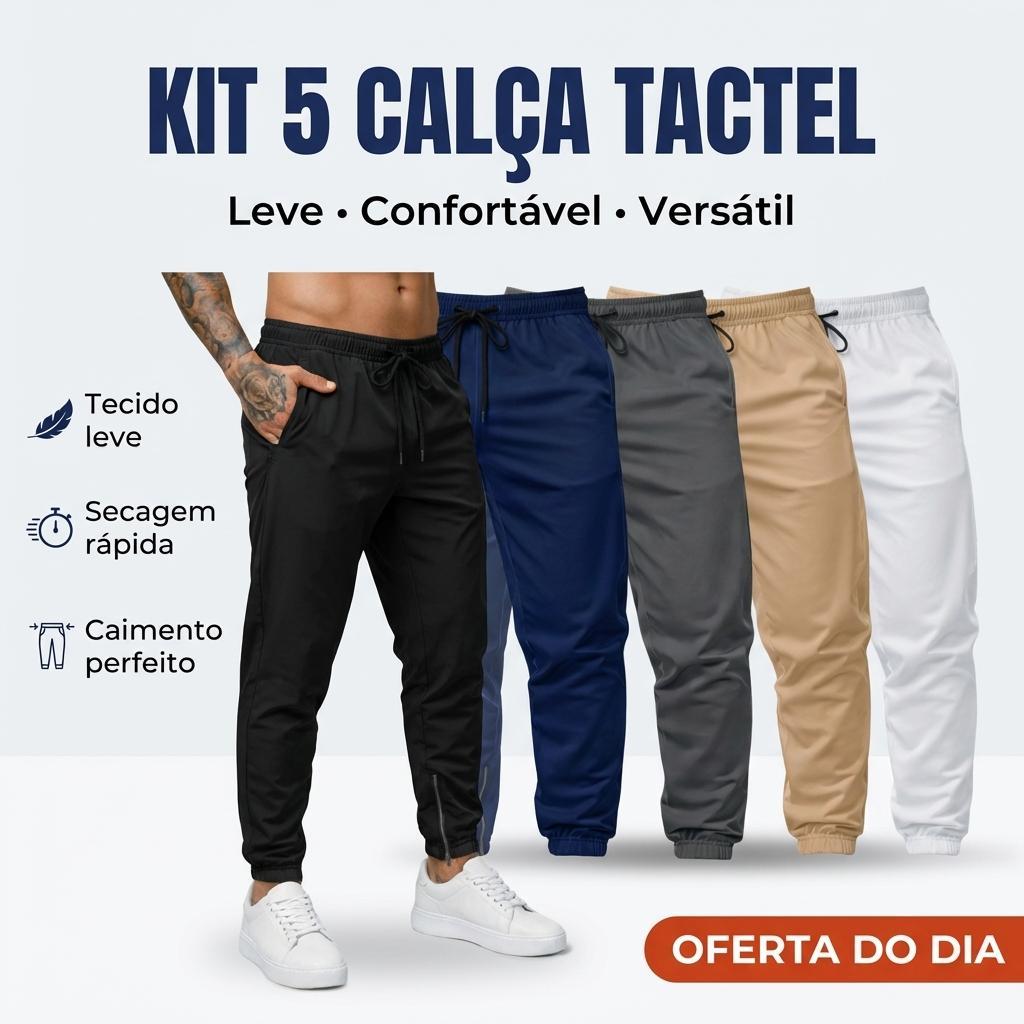 Kit 5 Calça Jogger Tactel Masculina em Poliéster e Elastano para Esportes Academia Treino