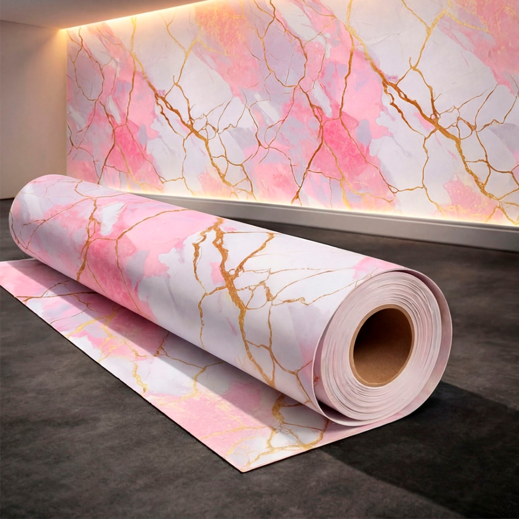 Papel de Parede Adesivo Para Quarto Espaço de Beleza Mármore Rosa Dourado