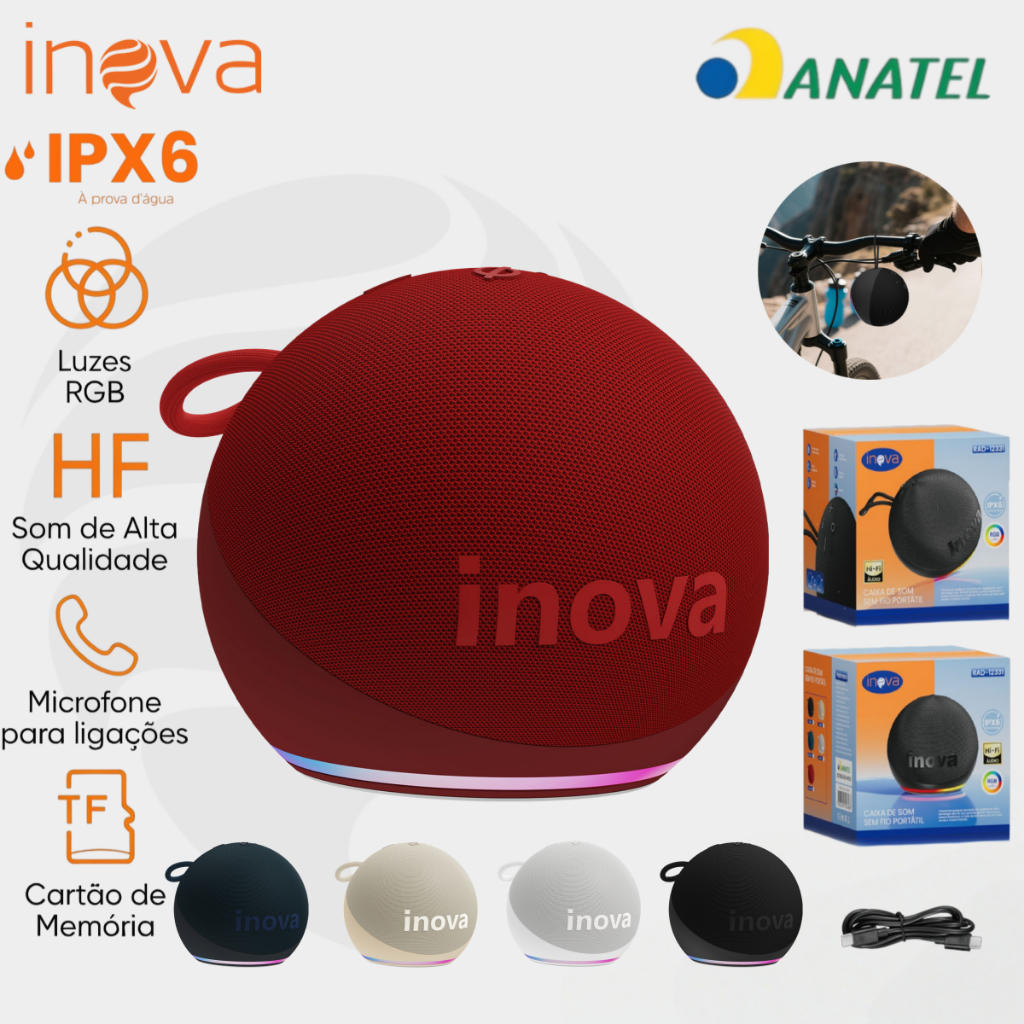 INOVA Caixa Som Bluetooth 5.1 5W RGB Portátil | TWS Duplo | Rádio FM + USB | Luzes Coloridas em Oferta na Shopee