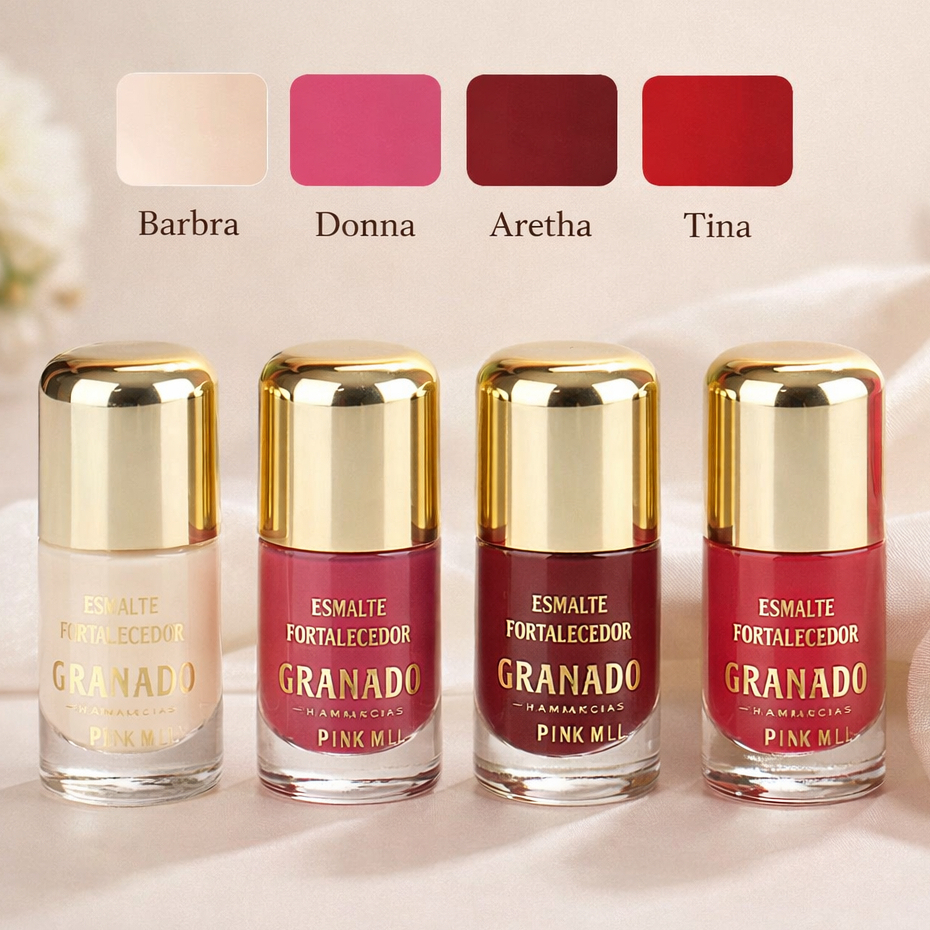 💅Kit Granado Pink Quarteto de Esmaltes 10ml Nude Rosa Vermelho Bordeaux Intenso Alta Cobertura