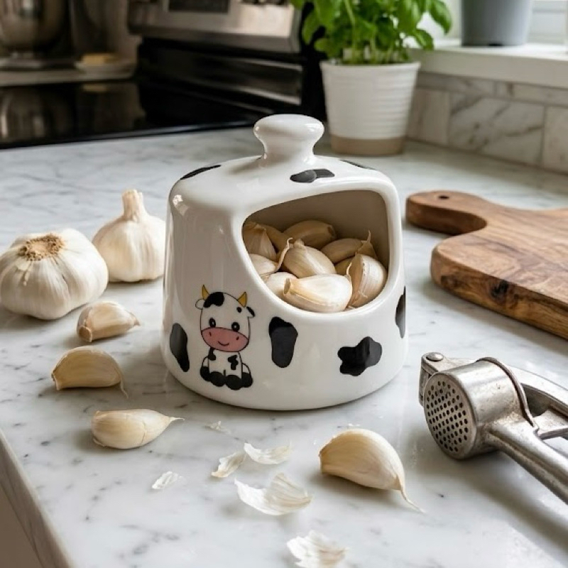 Alheiro vaquinha moo de porcelana porta alho cozinha