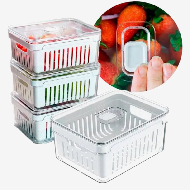 Kit 4 Organizadores de Geladeira 3.8 Litros Cesto Multiuso Com Tampa Alimentos Vegetais e Verduras
