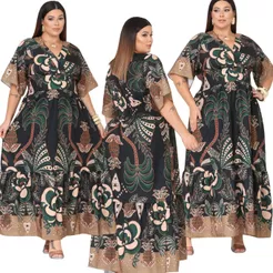 Vestido Longo Plus size com elastex na costa fresco e confortável