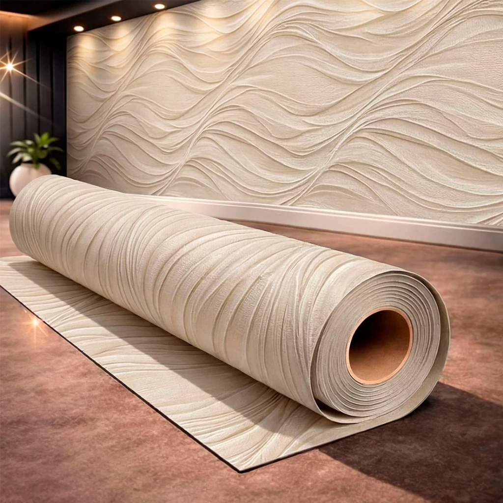 Papel de Parede Adesivo Texturizado Ondas Moderno Para Sala Hall Branco — imagem 1