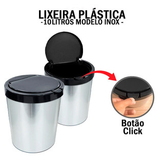 Lixeira Cesto Inox 10L Cozinha Banheiro | Redondo Click Não Enferruja Com Tampa Compacta