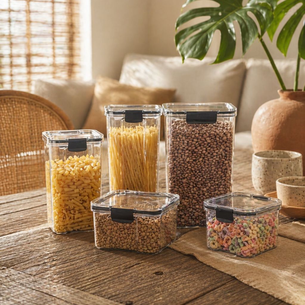 Kit Potes Herméticos em Acrílico Cristal com Trava – Design Empilhável e Ideal para Mantimentos