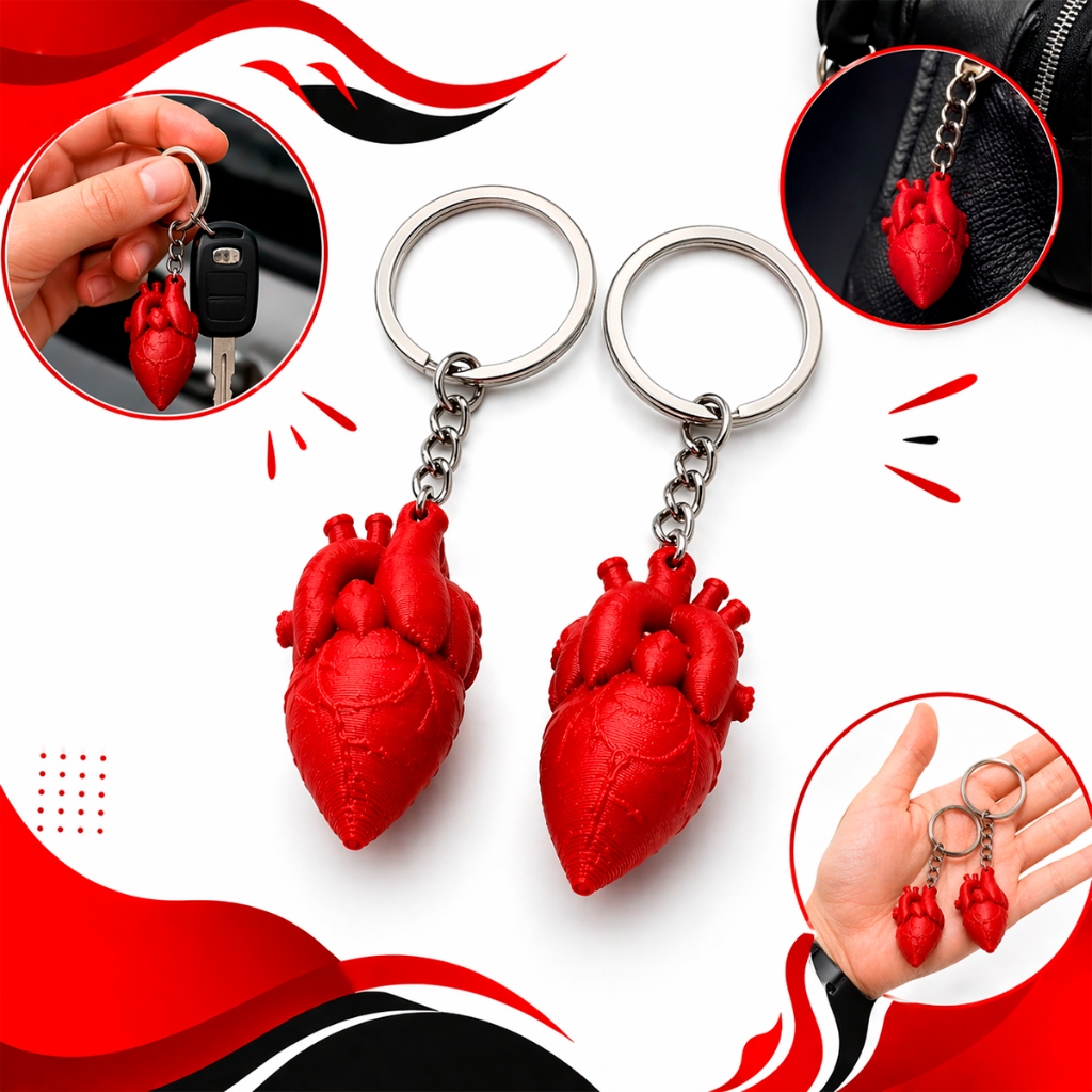 Kit 2 Chaveiros Coração Anatômico Humano Realista 3,5cm Argola Italiana Presente Decoração