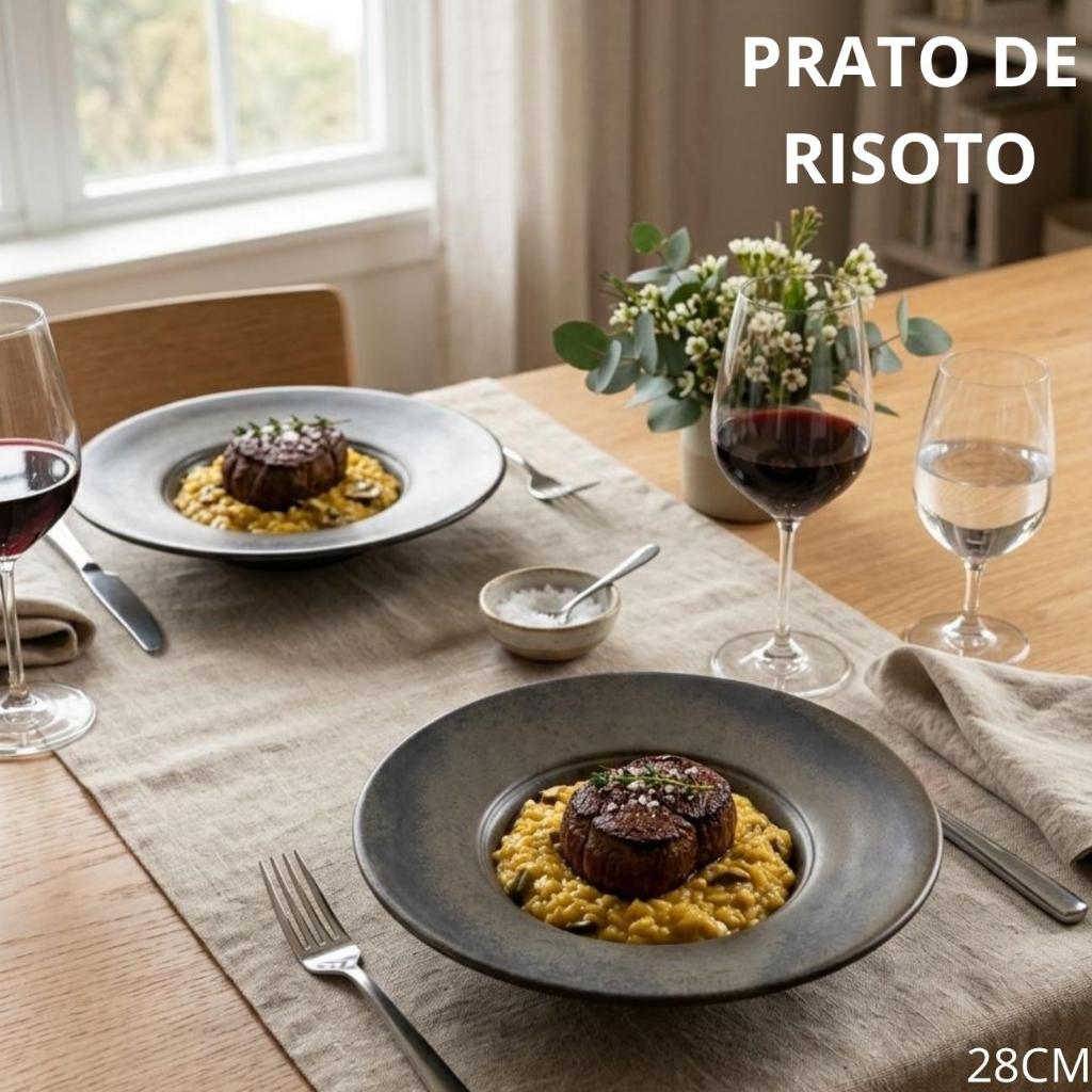 Prato Fundo 28cm Cerâmica Gourmet para Risoto Massas Luxo Restaurante Premium