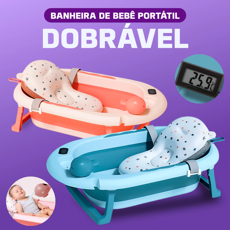 Banheira Dobrável para Bebê Azul ou Rosa
