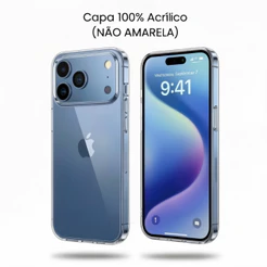 Capa Capinha Transparente 100% Acrílico Não Amarela Extra Fina Rígida Slim Leve Para Iphone 11 ao 17 Pro Max/Plus/E