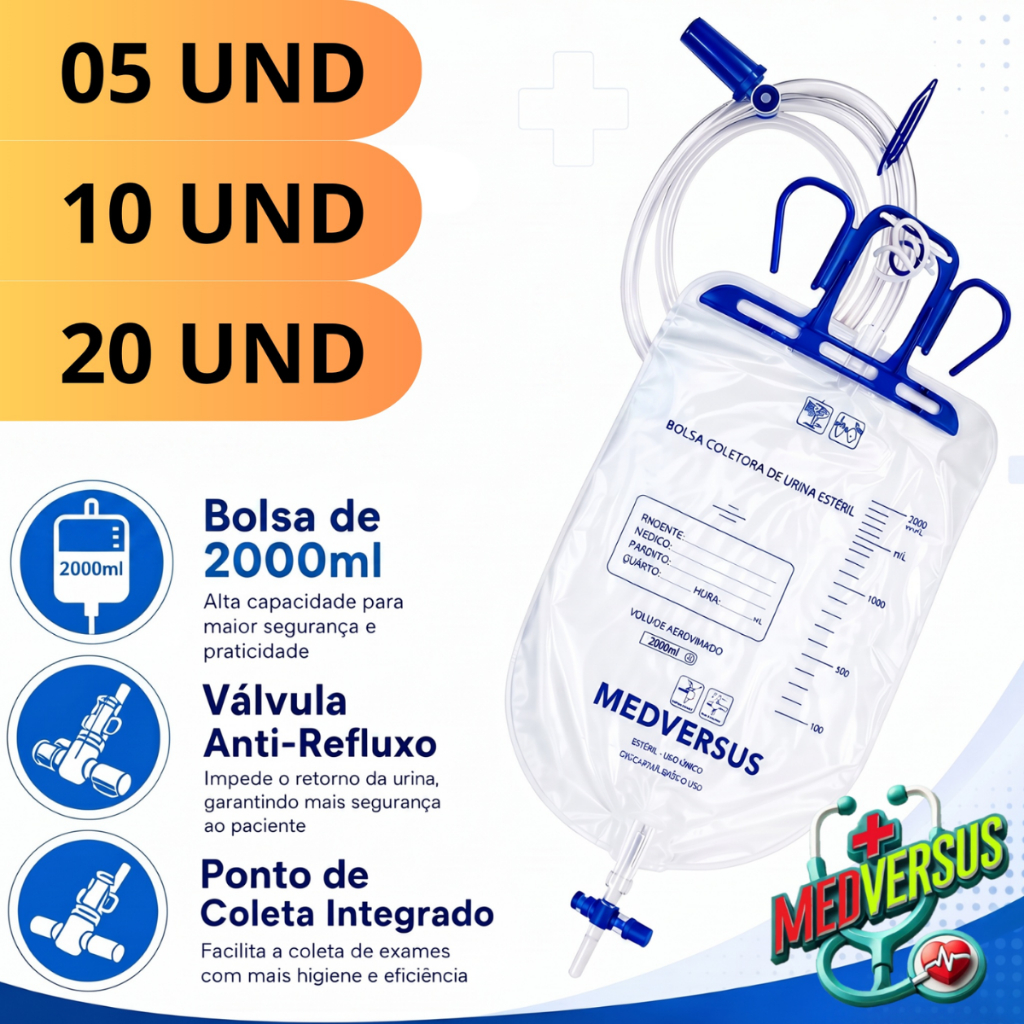 Bolsa coletora de Urina 2Lt sistema fechado estéril c/ponto de coleta - 2000ml