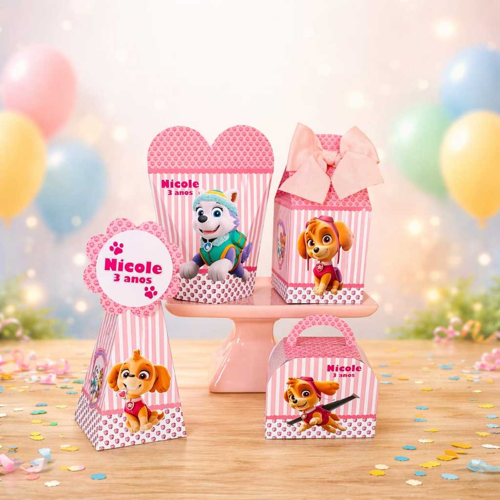 Kit Caixa Personalizada para Lembrancinha Festa Aniversário Skye e Everest Patrulha Canina