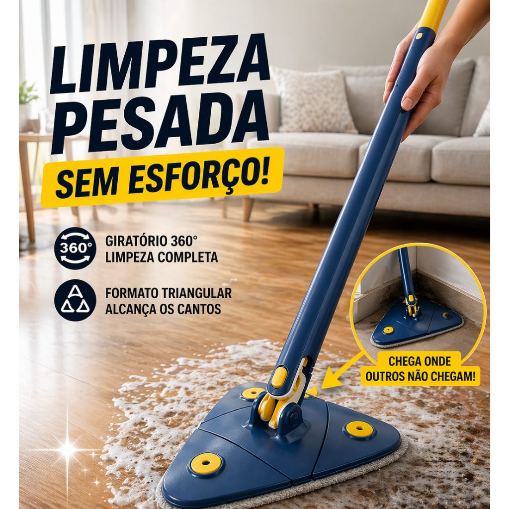 Mop 360 Giratório Triangular Limpeza Profunda Cantos Difíceis Sem Esforço✨✨