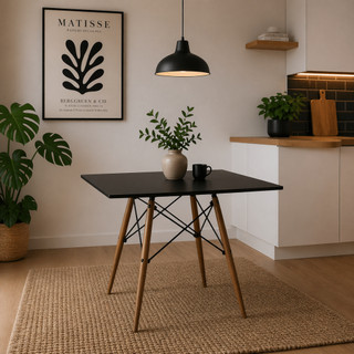 Mesa de Jantar Charles Eames Eiffel 75cm Quadrada ou Redonda Base de Madeira Eucalipto - Casa Nova