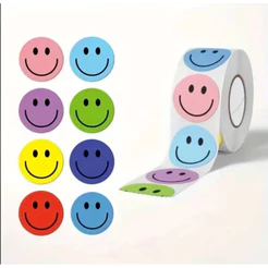 Rolo 500 Adesivos Smile Coloridos Redondos | Etiquetas Motivacionais Professores Escola Crianças Scrapbook Decoração