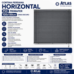 Cortina Persiana Horizontal PVC 120x130cm Cinza Escuro Atlas