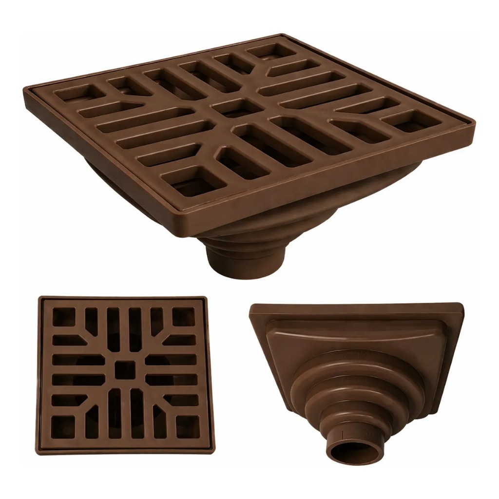 Ralo 15x15 Grelha Plástica Multi Saídas com Tela Plástica Marrom