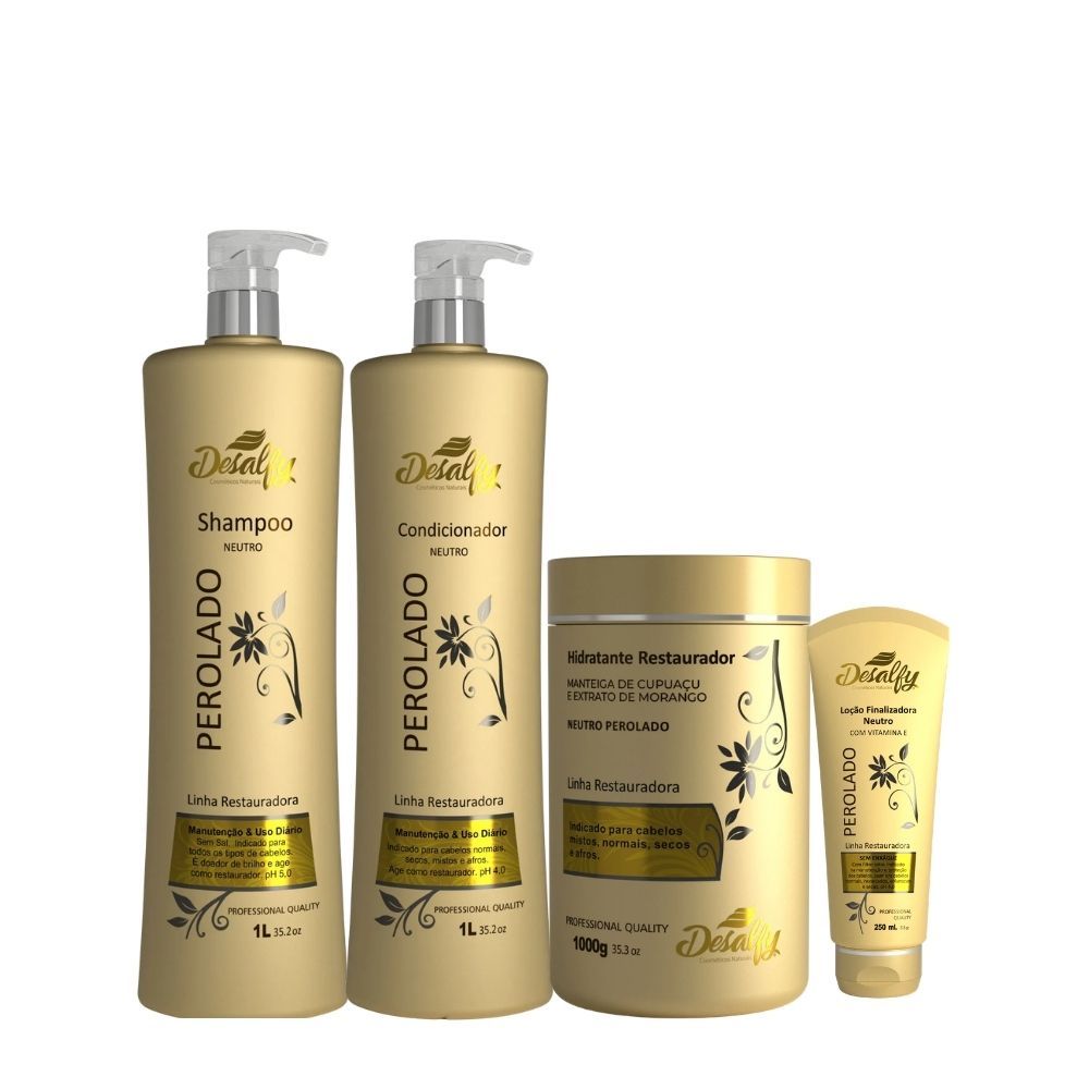 KIT SHAMPOO + CONDICIONADOR NEUTRO PEROLADO 1000ML + MÁSCARA HIDRATAÇÃO 1KG + LOÇÃO FINALIZADORA 290ML DESALFY