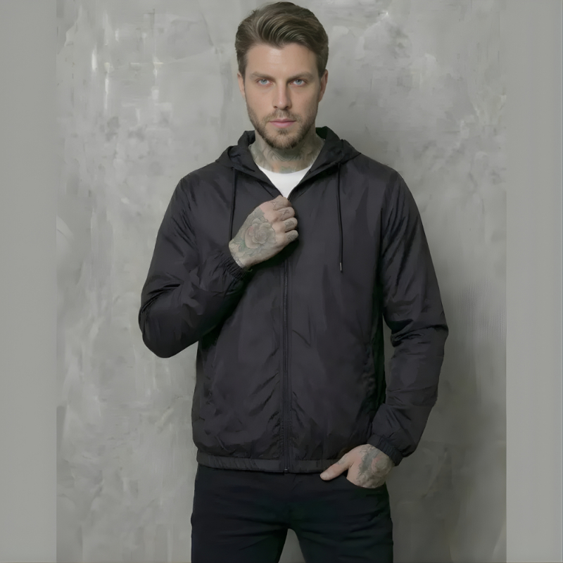 Jaqueta Corta Vento Masculina Impermeável Capuz Zíper Bolso