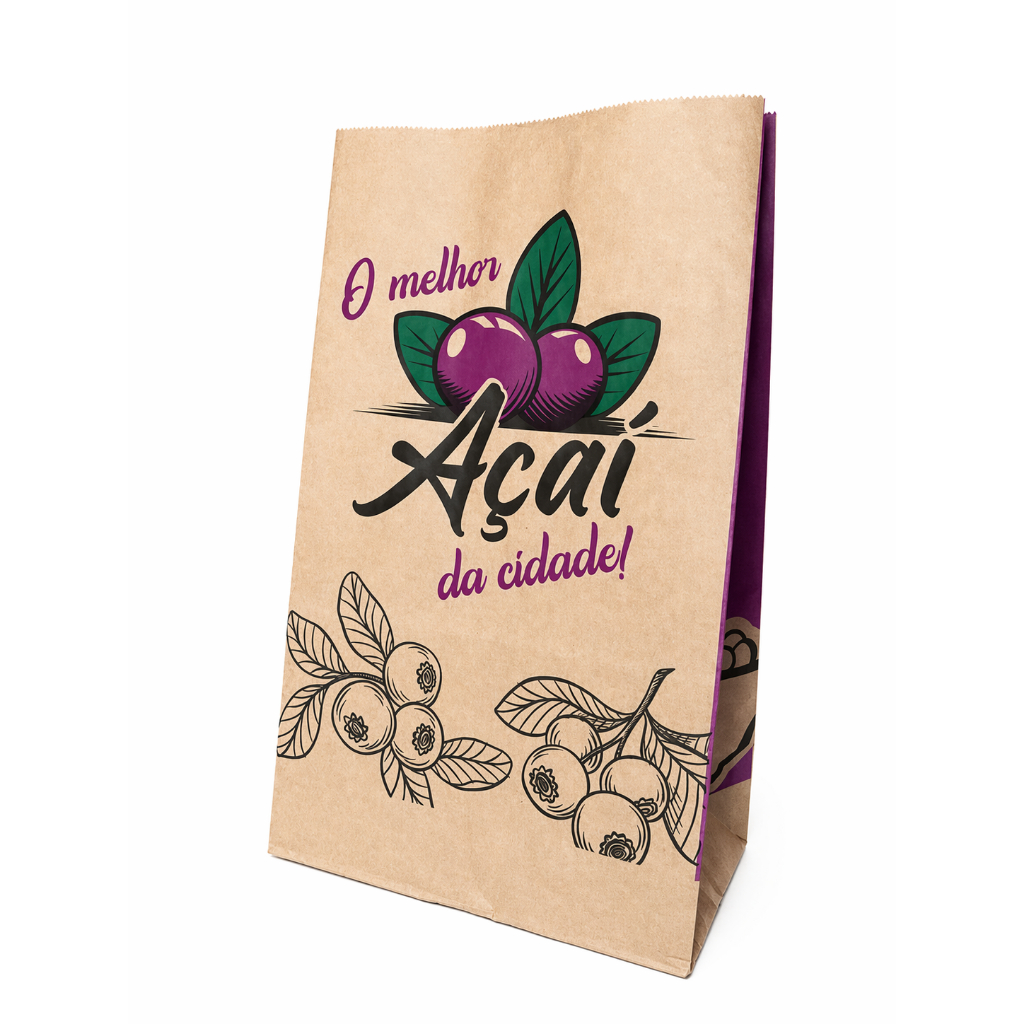 Saco Papel Kraft para Açaí - 100 un - 18x30x10.5cm - Super Resistente