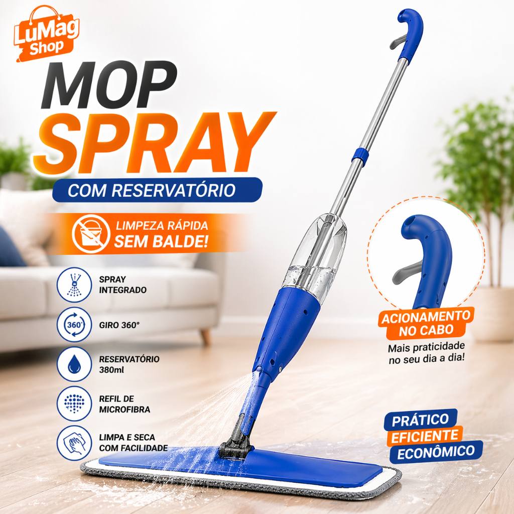 Mop Spray Rodo Esfregão Com Reservatório 380ml Limpeza Rápida Sem Balde Giratório 360°