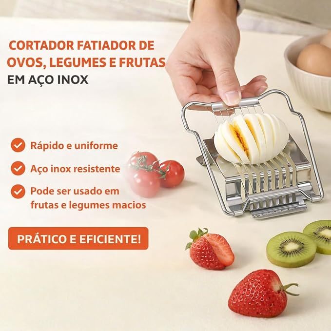 Fatiador de Ovos em Aço Inox Profissional Cortador Multiuso Queijo e Frutas Utensílio de Cozinha