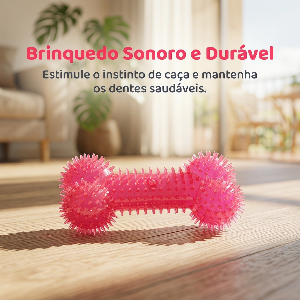Brinquedo de Osso com Apito para Cães | Limpa os Dentes com Textura de Espinhos | Faz Barulho ao Morder | TPR de Alta El