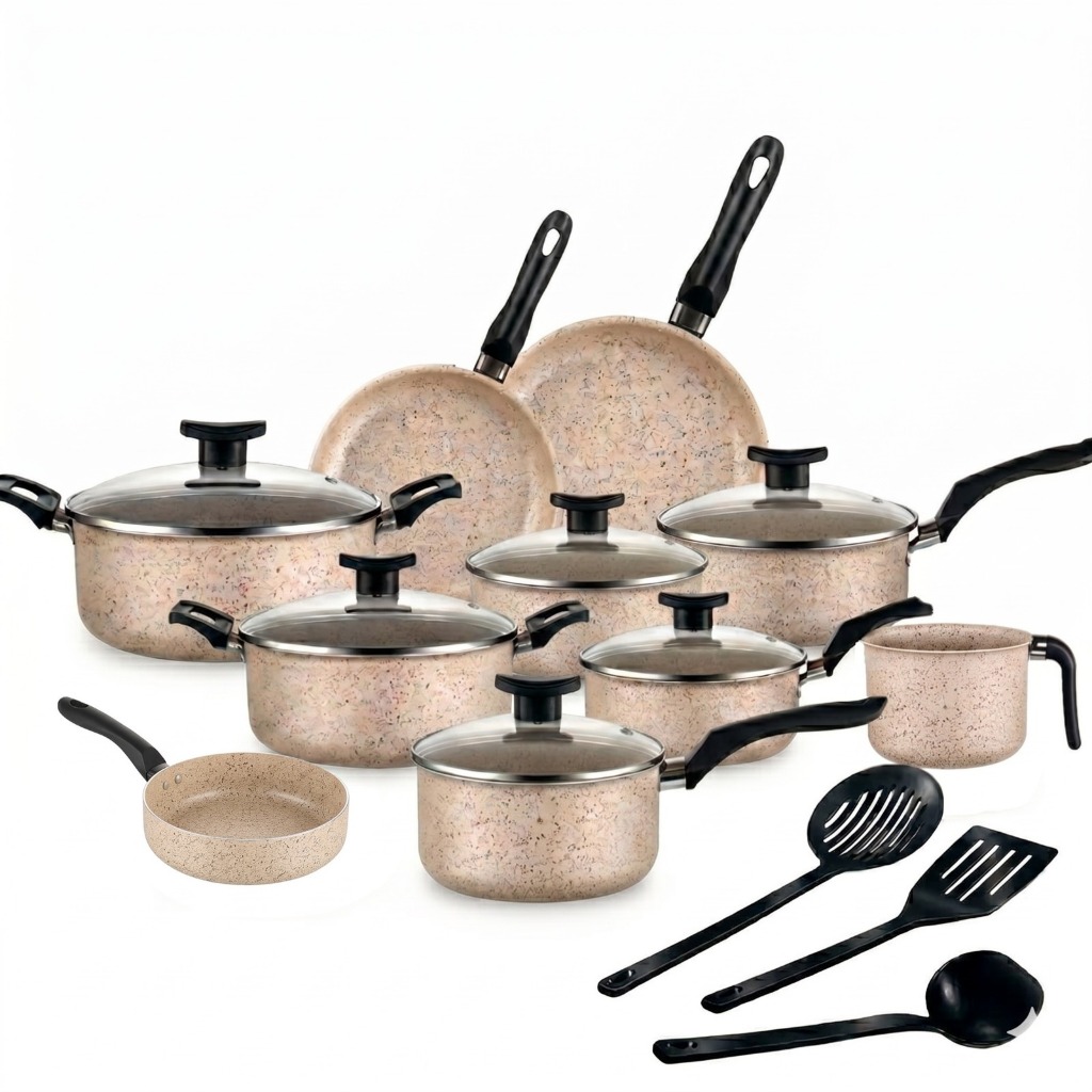Imagem Jogo Panelas 13Pç Antiaderente Conjunto Kit Frigideira Caçarola Fervedor Cozinha Completa Mesa Posta