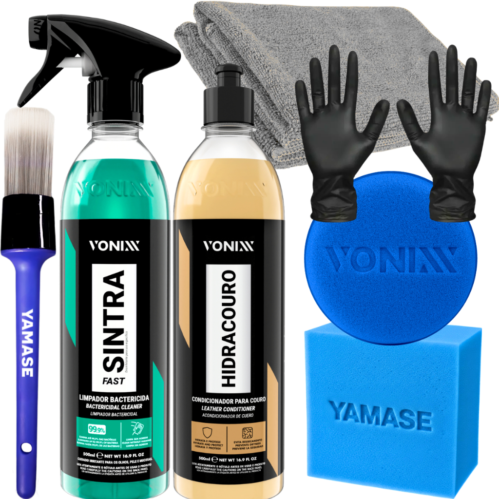Kit Limpa Hidrata Couro Sintra Fast Hidracouro Vonixx Pincel Pano Luva Aplicador Vonixx