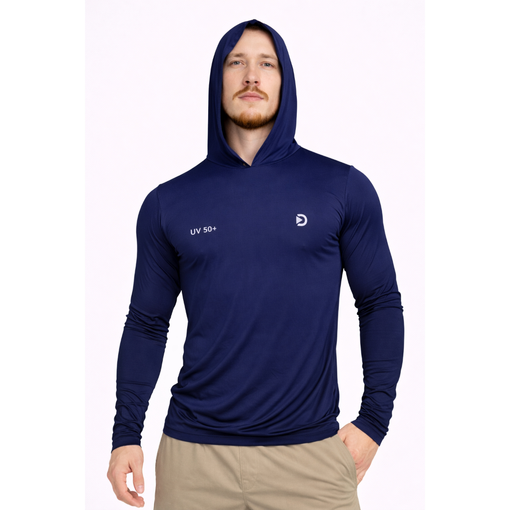 Camisa UV50+ Masculina Manga Longa Com Capuz Poliamida Proteção Solar