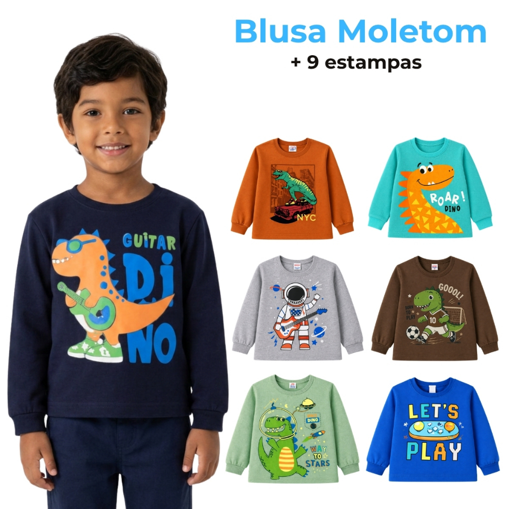 Kit 2 a 5 Blusa Casaco de Moletom Infantil Frio Inverno Quentinho 1 a 8 anos Menino