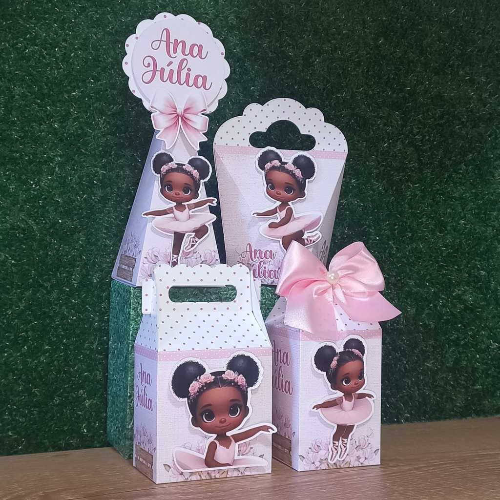 Kit Festa Personalizados BAILARINA MORENA - Caixinhas para Lembrancinhas Aniversário - PAPEL FOTOGRÁFICO