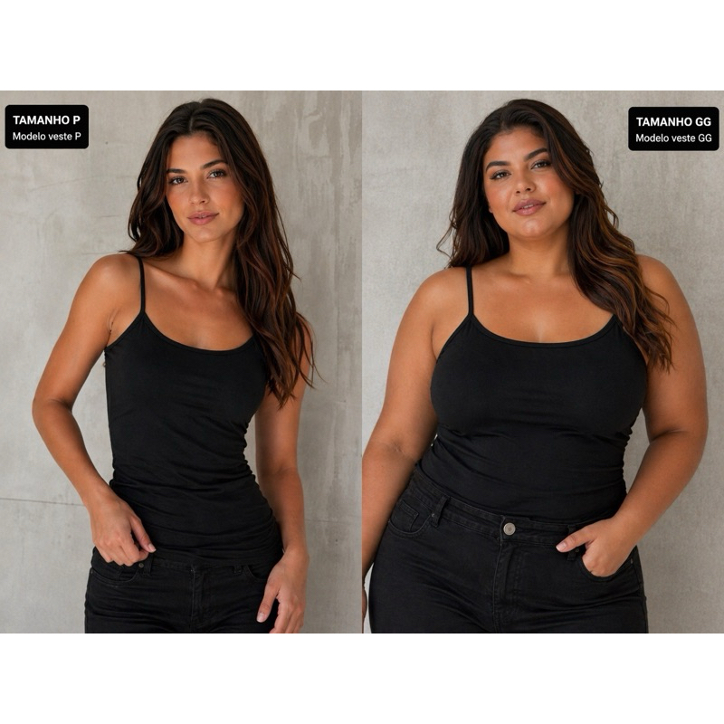 Regata Feminina Preta Alça Fina Slim Plus Size Básica Essencial Guarda-Roupa 2026 Elastano Viscolycra