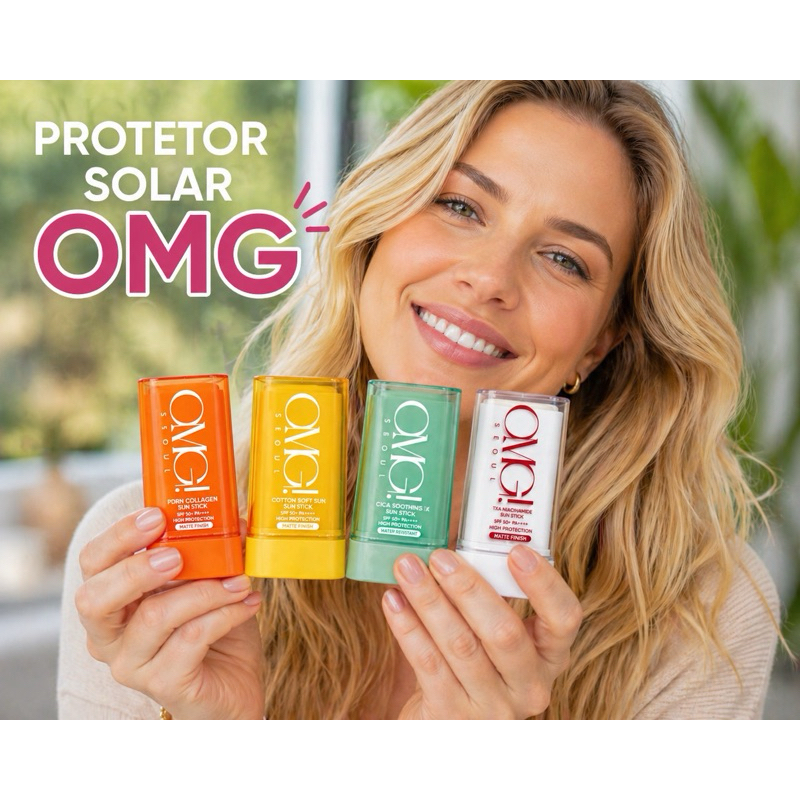Protetor Solar Facial Stick Bastão OMG  Seoul Coreano SPF50+ PA++++ | 4 Tipos | Toque Seco, Alta Proteção UVA/UVB