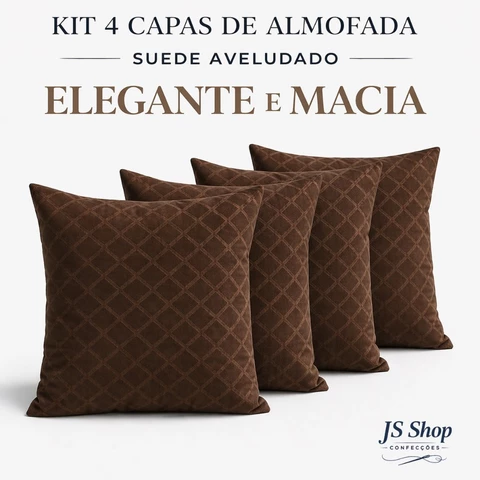 Kit 4 Capas de Almofada Suede Aveludado 42x42 Zíper Invisível Geométrica Decorativa