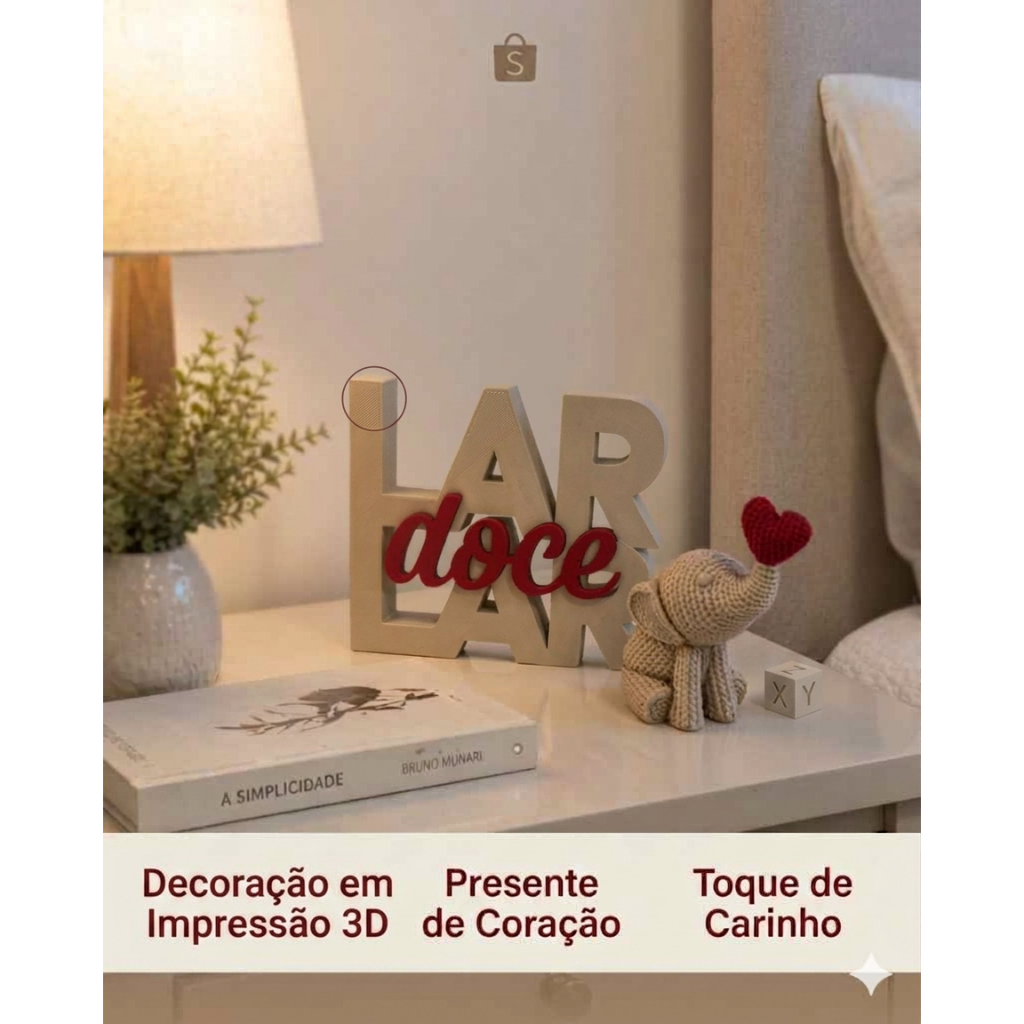 Enfeite Decorativo Lar Doce Lar + Elefante Amigurumi - Kit Decoração Quarto/Sala