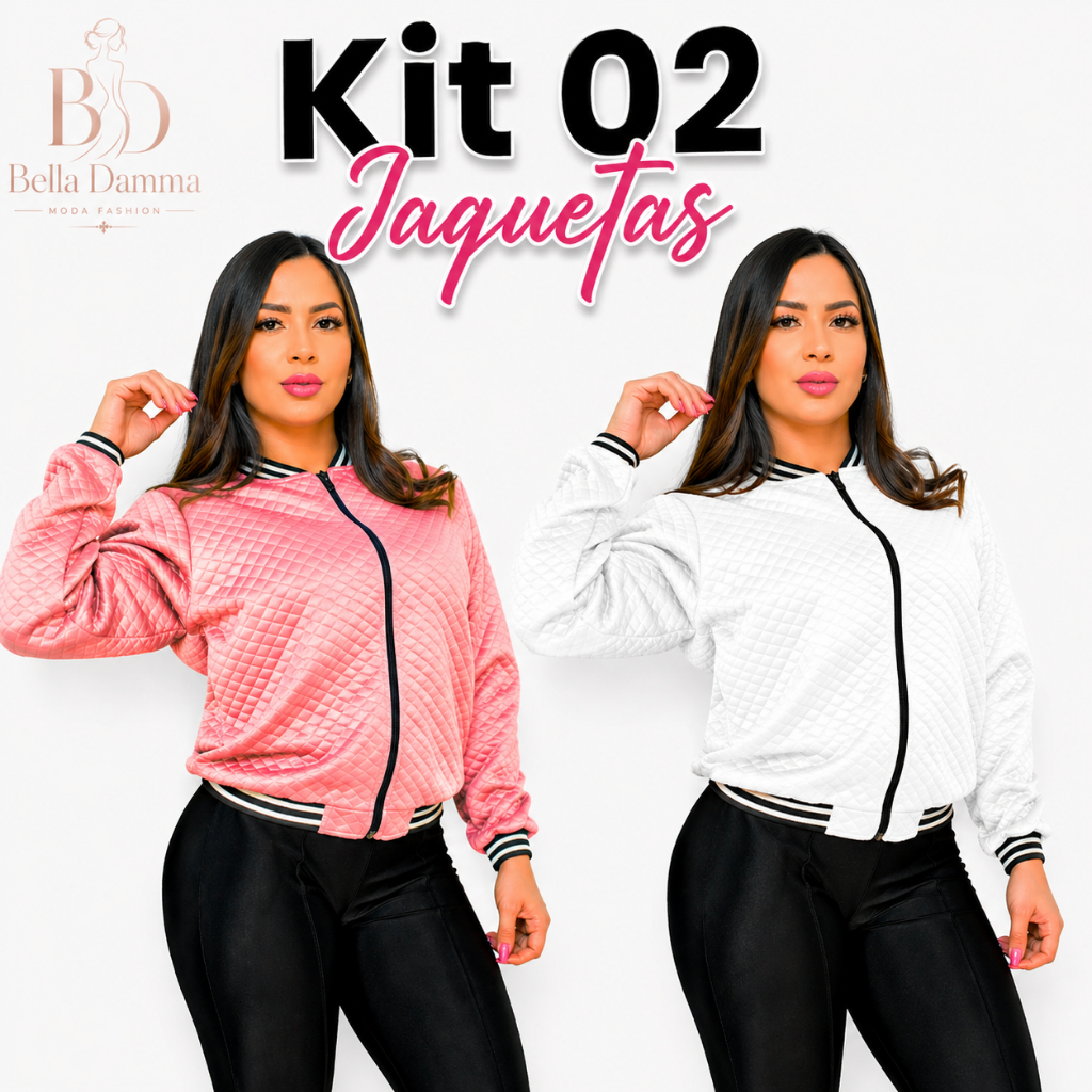 Kit com 02 Jaqeta Bomber Feminina em Matelassê Premium Quentinha e Confortável e Elegante Casaquinho