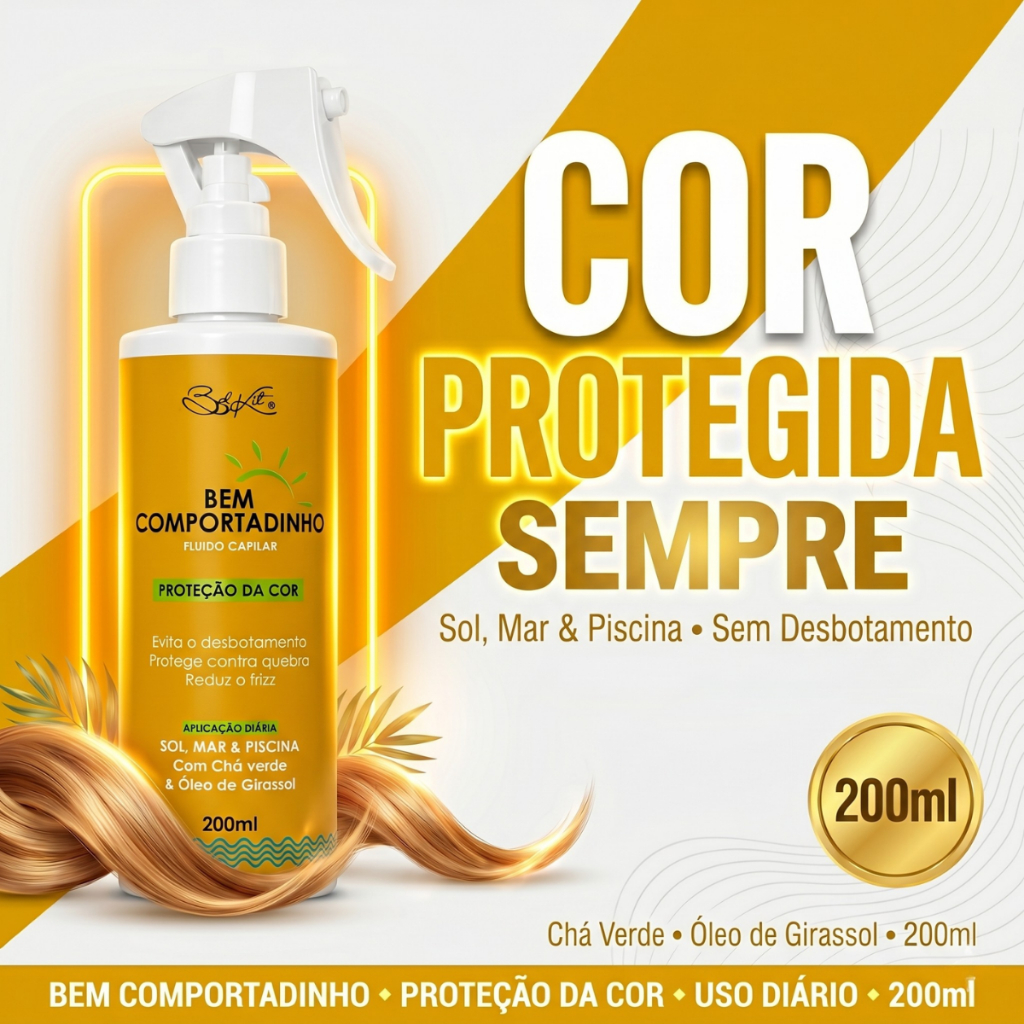 Spray Capilar Bem Comportadinho Proteção da Cor 200ml Belkit Protetor Térmico para Sol Mar e Piscina