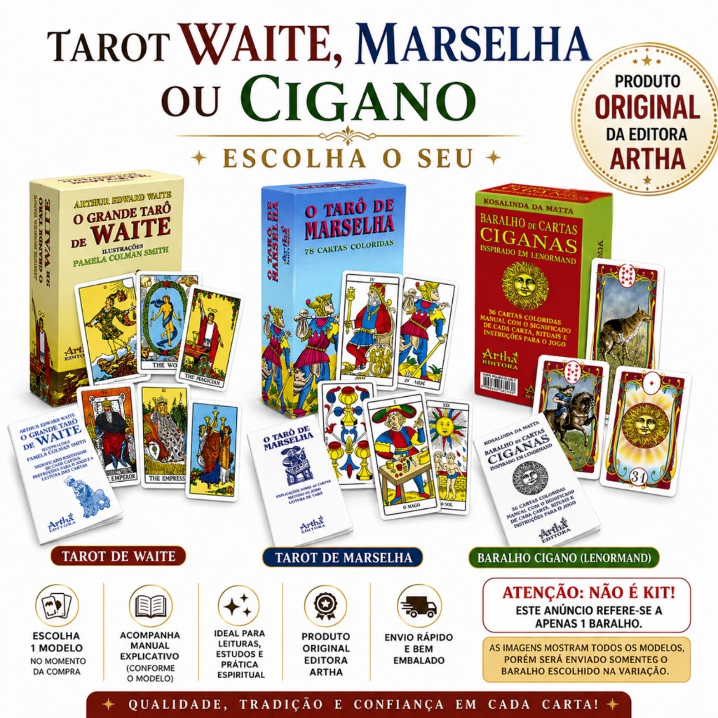 Baralho Tarot Original Artha Waite, Marselha ou Cigano Lenormand