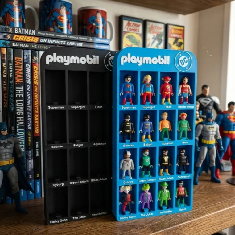 Display Playmobil Expositor de Bonecos Kinder Ovo Heróis Dc Colecionáveis