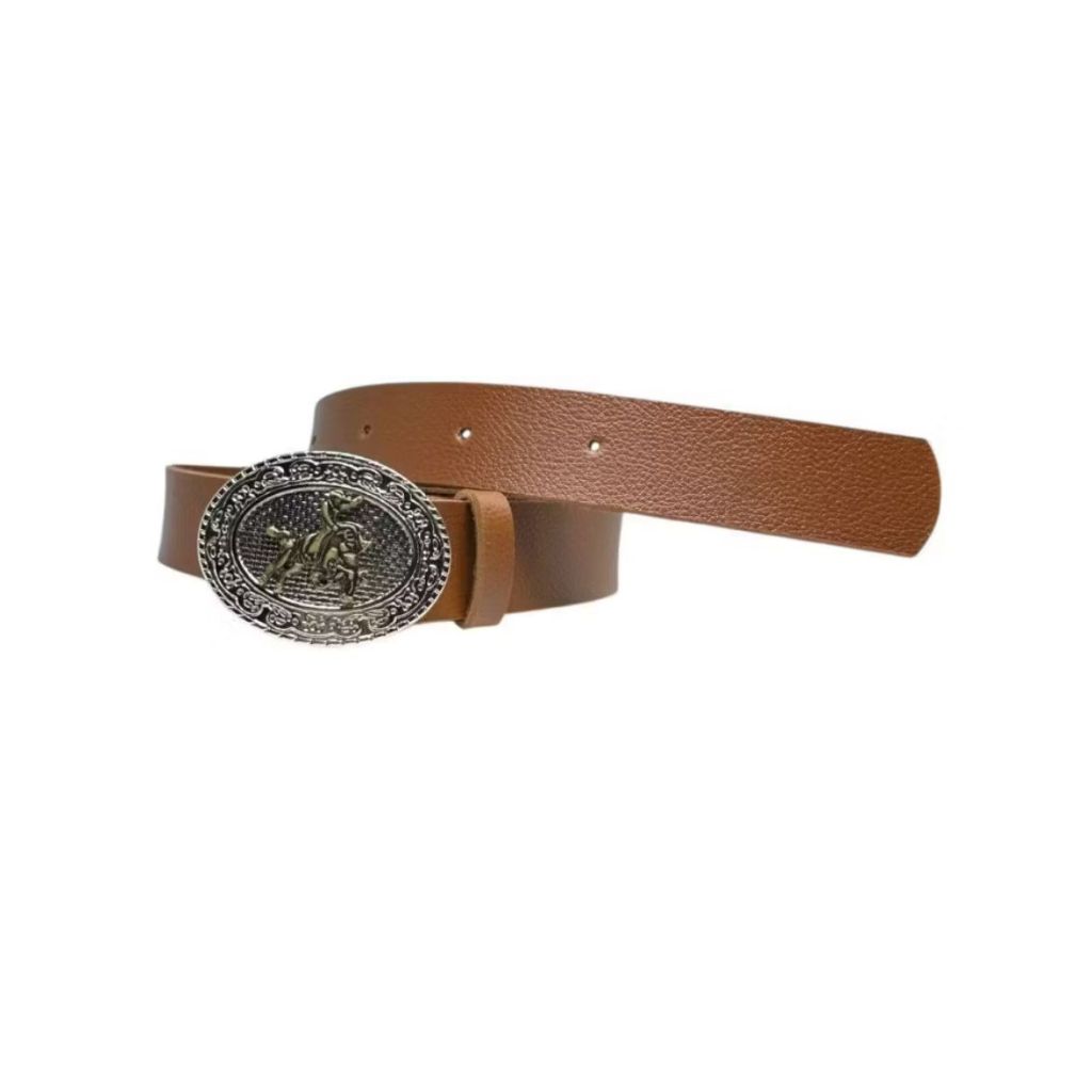 Cinto Masculino Elegante Em Couro Sintético Da Moda Country Fivela Prata - Jeferson