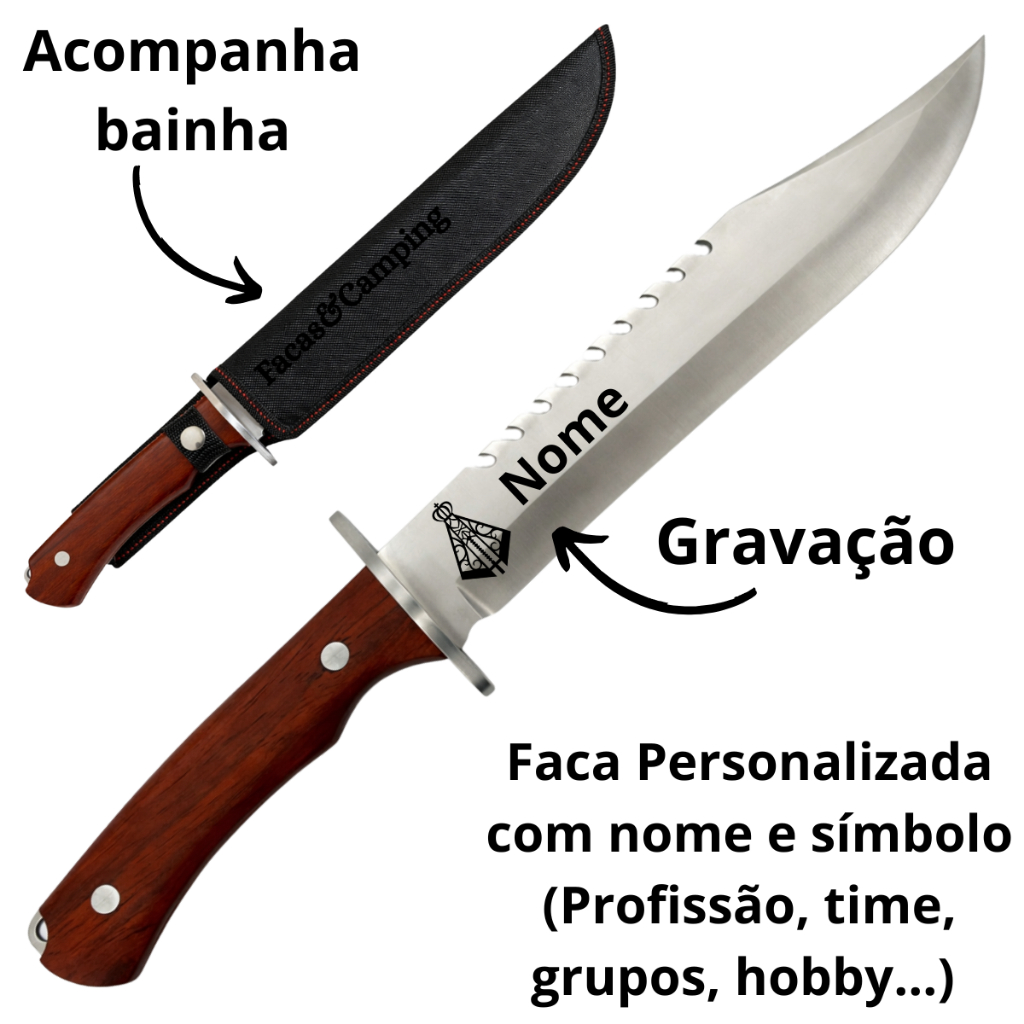 Facão de Mato Gravação Personalizada Símbolo e Nome Com Bainha