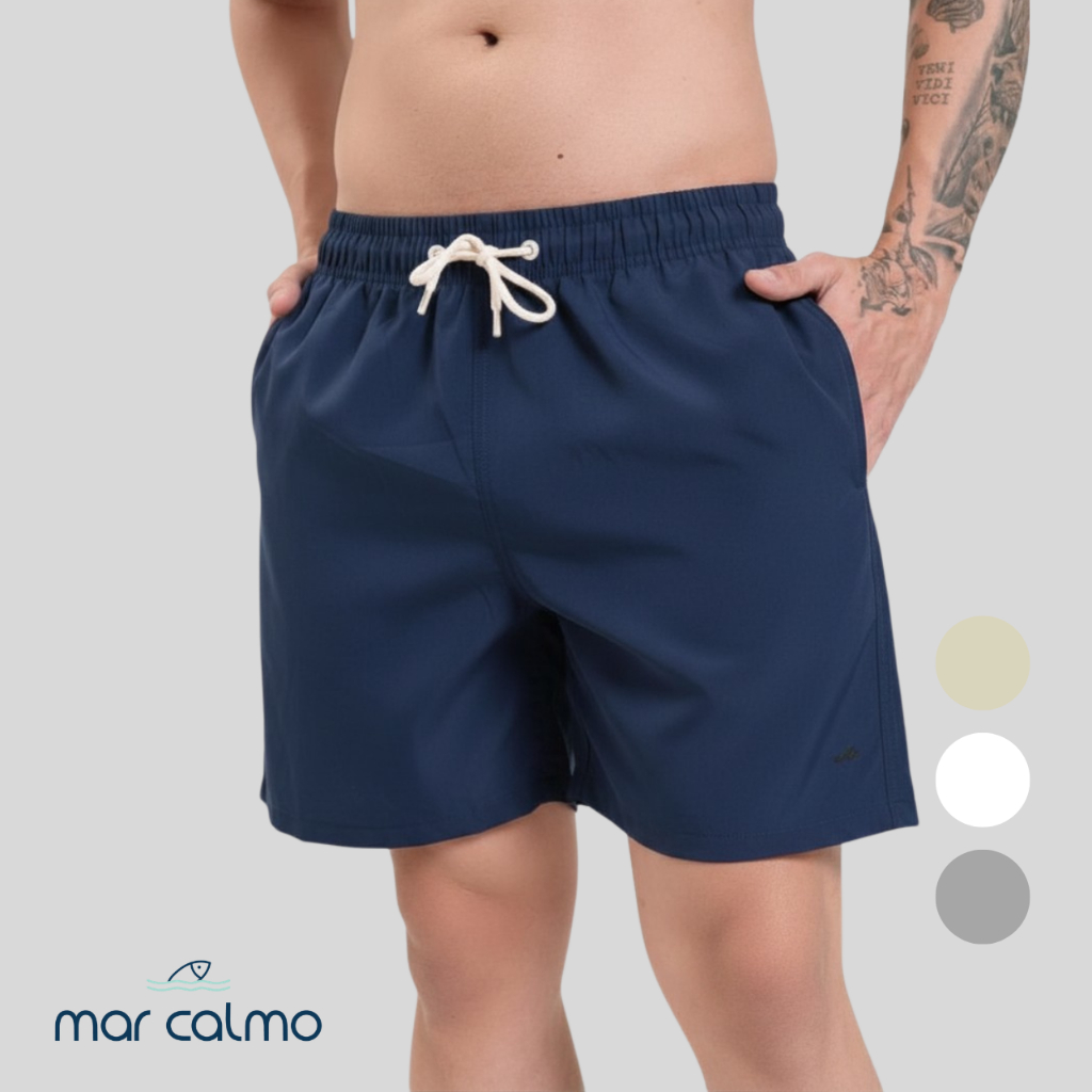 SHORT TACTEL COM ELASTANO LISO SLIM 3 BOLSOS CADARÇO CRU MAURICINHO ACADEMIA CAMINHADA CORRIDA SURF WEAR