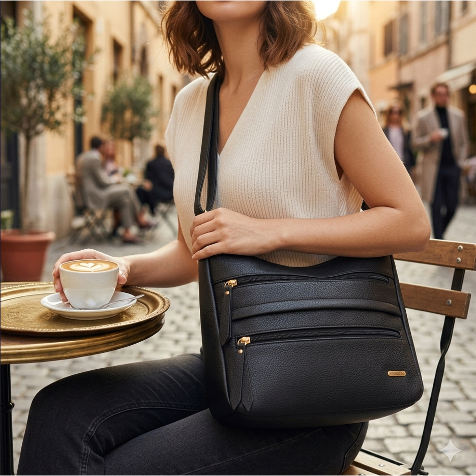 Bolsa Feminina Transversal Lateral Prática Casual Bolsos Externos em Zíper Alça Luxo Bag