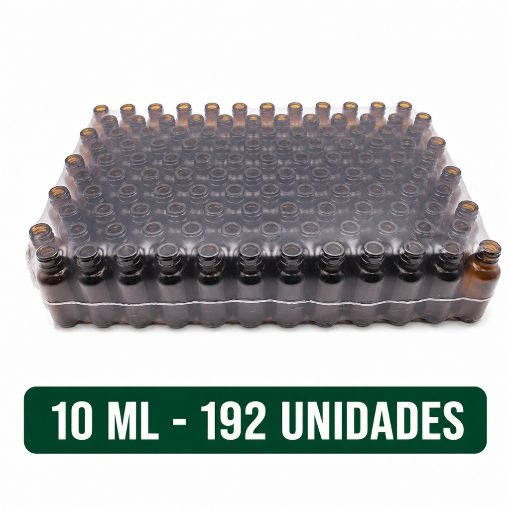 kit Frascos de vidro para perfumaria vidro cor âmbar com tampa lacre preta  R18 - 10 ml 192 unidades