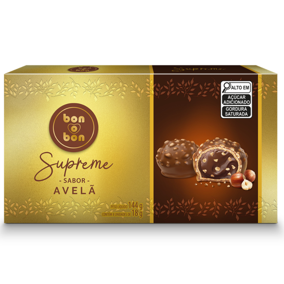 Bon o Bon Supreme C/08 UN Wafer com Recheio Sabor Avelã 144g Arcor